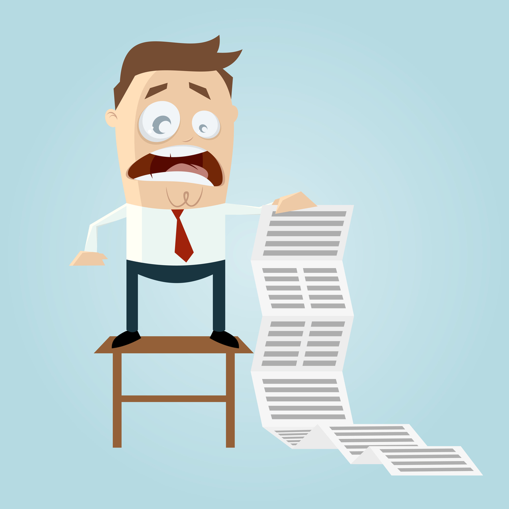 Cartoon Man with Long Contract